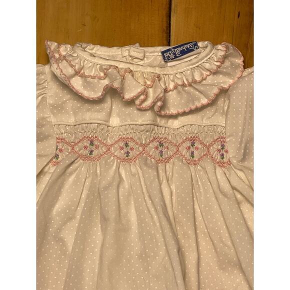 Vintage Polly Finders Little Girls Smocked Pink Dress. Pink Trim.Flowers.6months - Picture 2 of 5